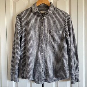 Banana Republic Classic Linen Blend Button Shirt Women’s S Blue Striped Coastal